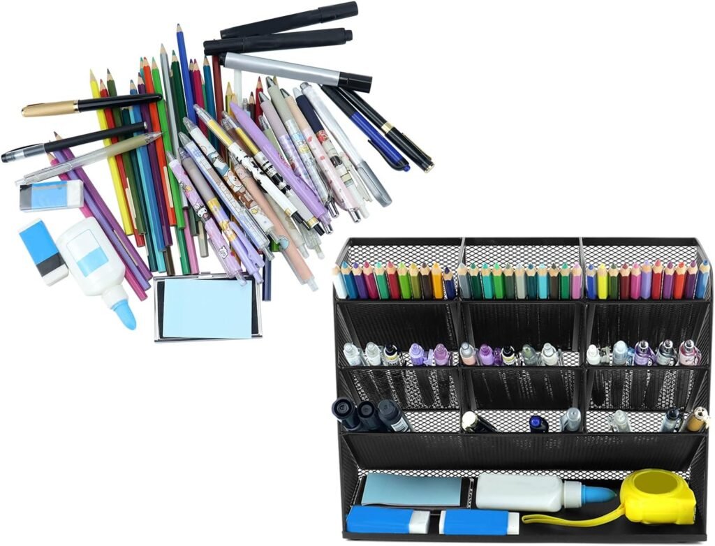 Mesh bureau organizer zwart met 9 compartimenten penhouder voor kantoor en school benodigdheden