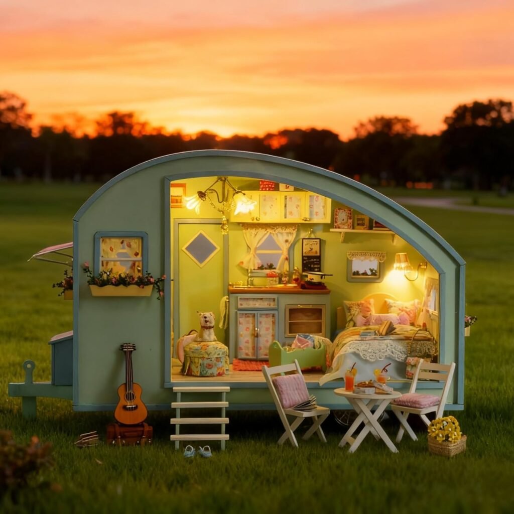 DIY poppenhuis bouwpakket houten miniatuur caravan knutselset met meubels voor volwassenen en kinderen