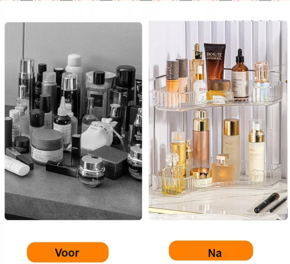 Badkamer organizer met opbergrek voor make-up en skincare - cosmetica en parfum houder - 2 lagen - 25,5 x 16,5 x 29,5 cm