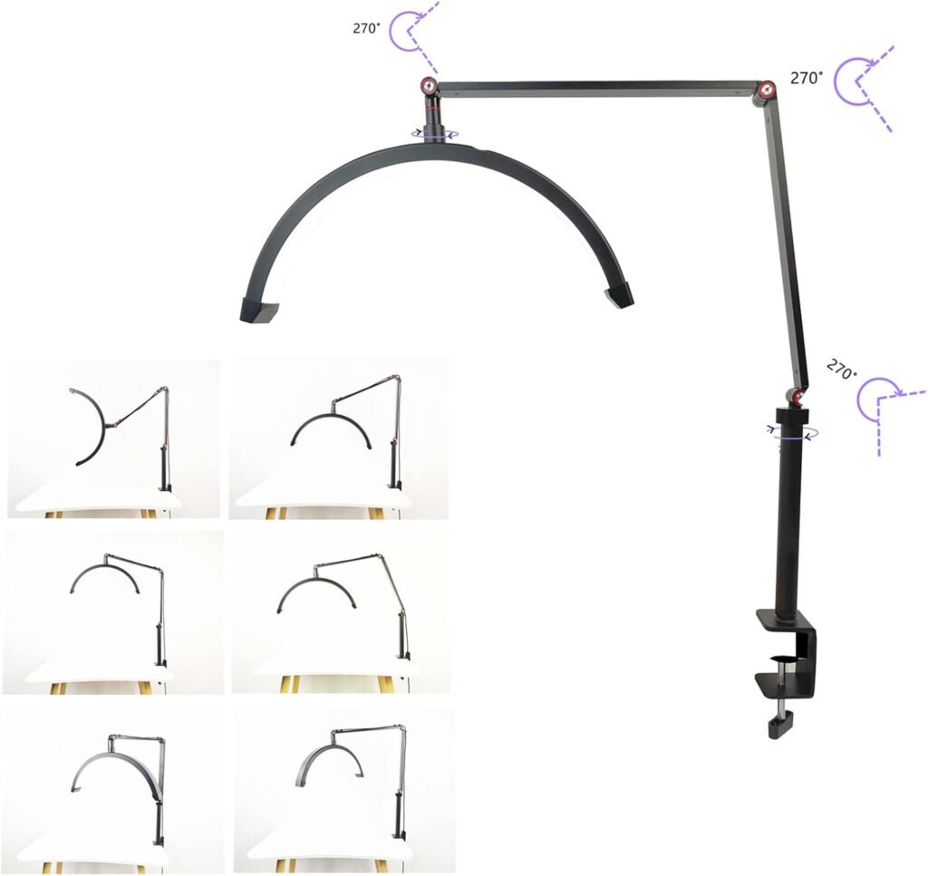 Half moon LED videolamp dimbaar 3000K 6000K met C klem tafelhouder voor make-up wimpers tattoo en live streaming verlichting
