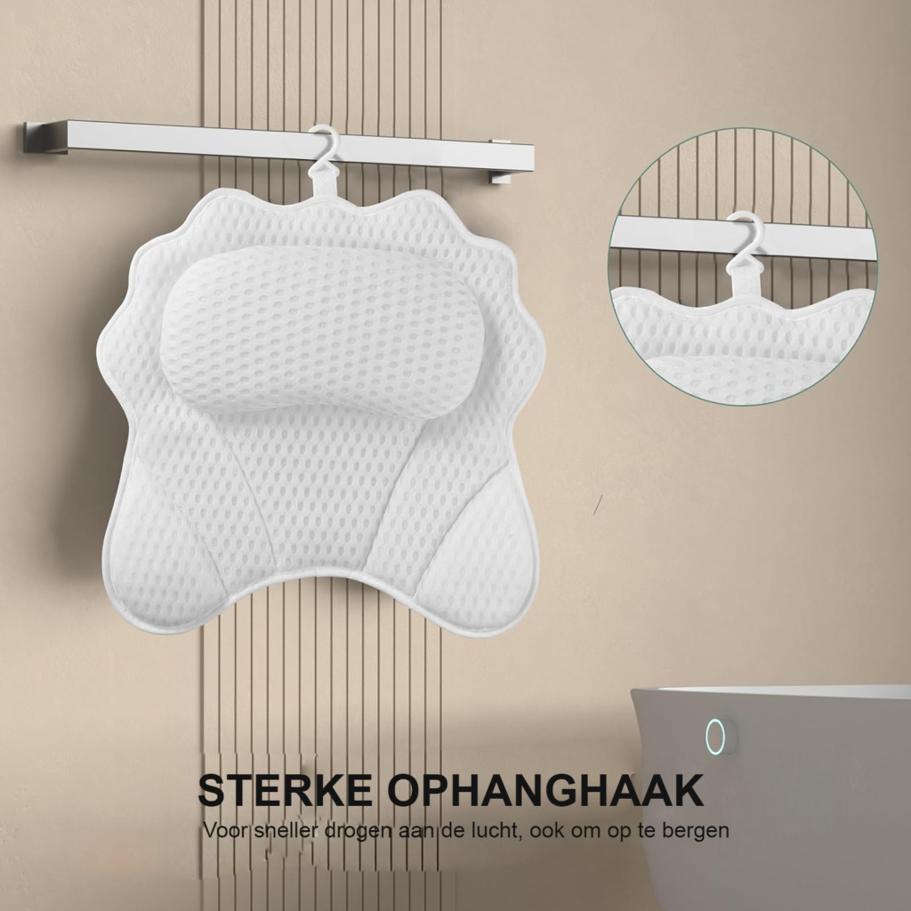Ergonomisch luxe badkussen met hoofd- en neksteun voor badkuip - 4D comfortabel badkussen met zuignappen voor rug en schouders