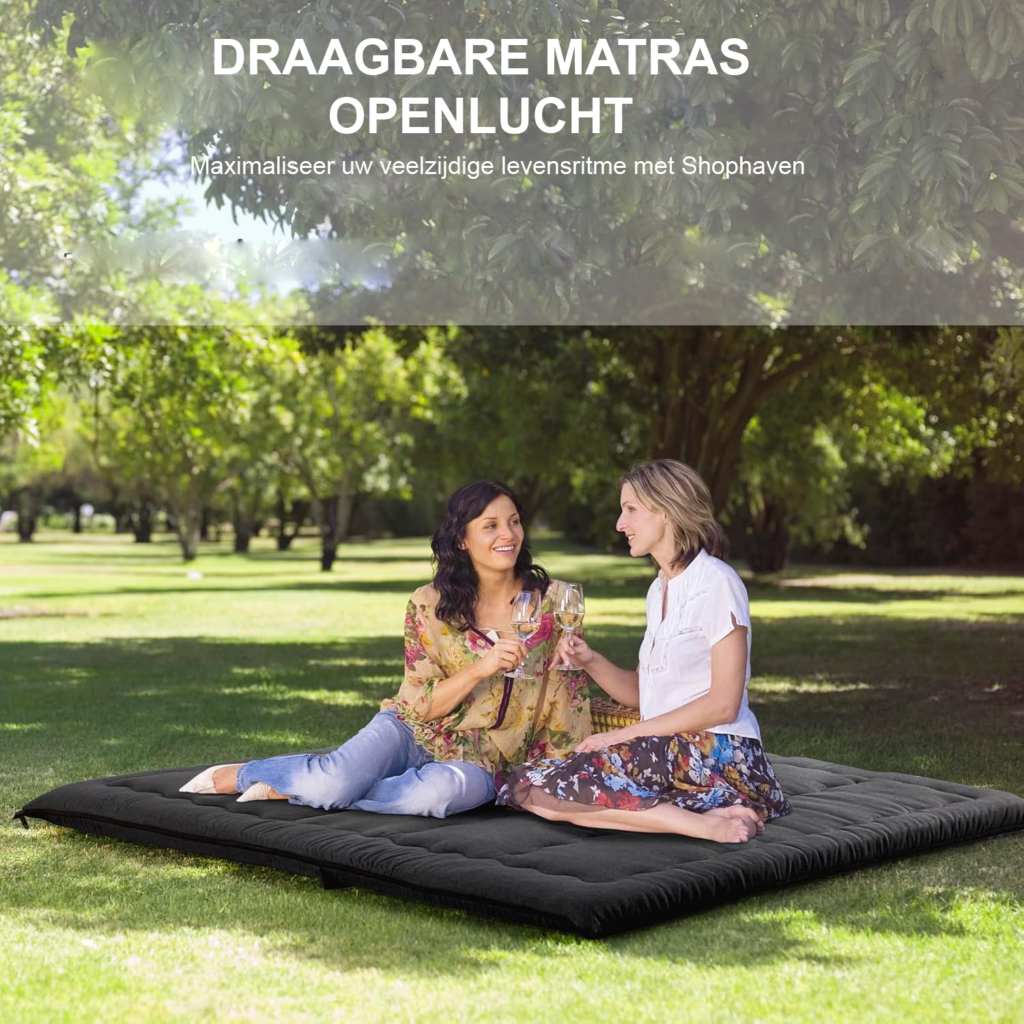 Opvouwbaar futon slaapmatras met geheugenschuim, ademend en hypoallergeen, draagbaar met handvat en ritssluiting voor camping en logees