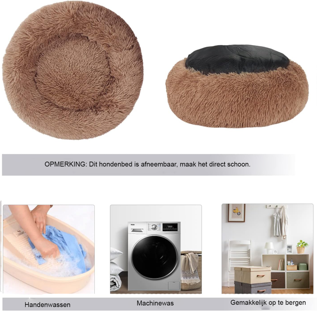 Fluffy honden- en kattenbed van zacht pluche - comfortabel slaapbed voor huisdieren in XXL koffie kleur