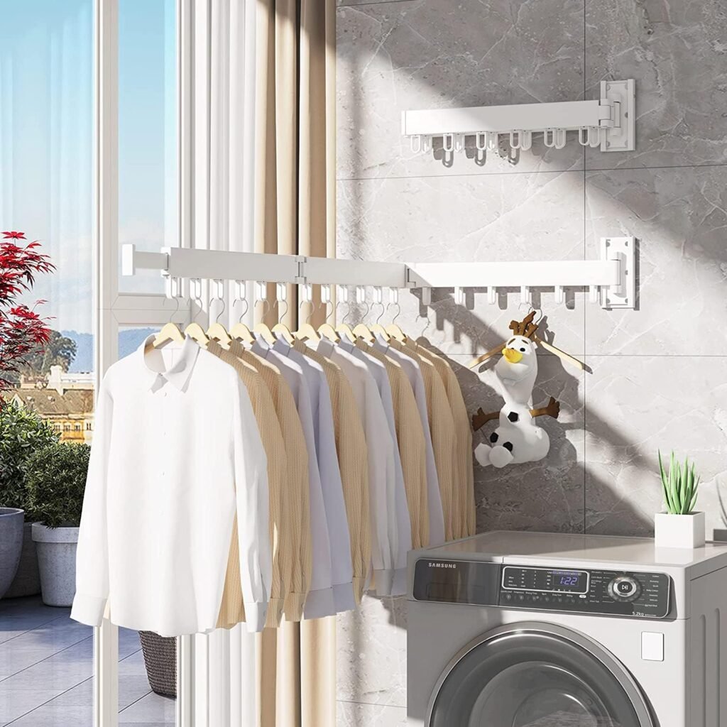 Uittrekbaar kledingrek wandmontage ruimtebesparend vouwbaar wanddroogrek voor kleding ophangen en drogen in huis compacte opbergoplossing