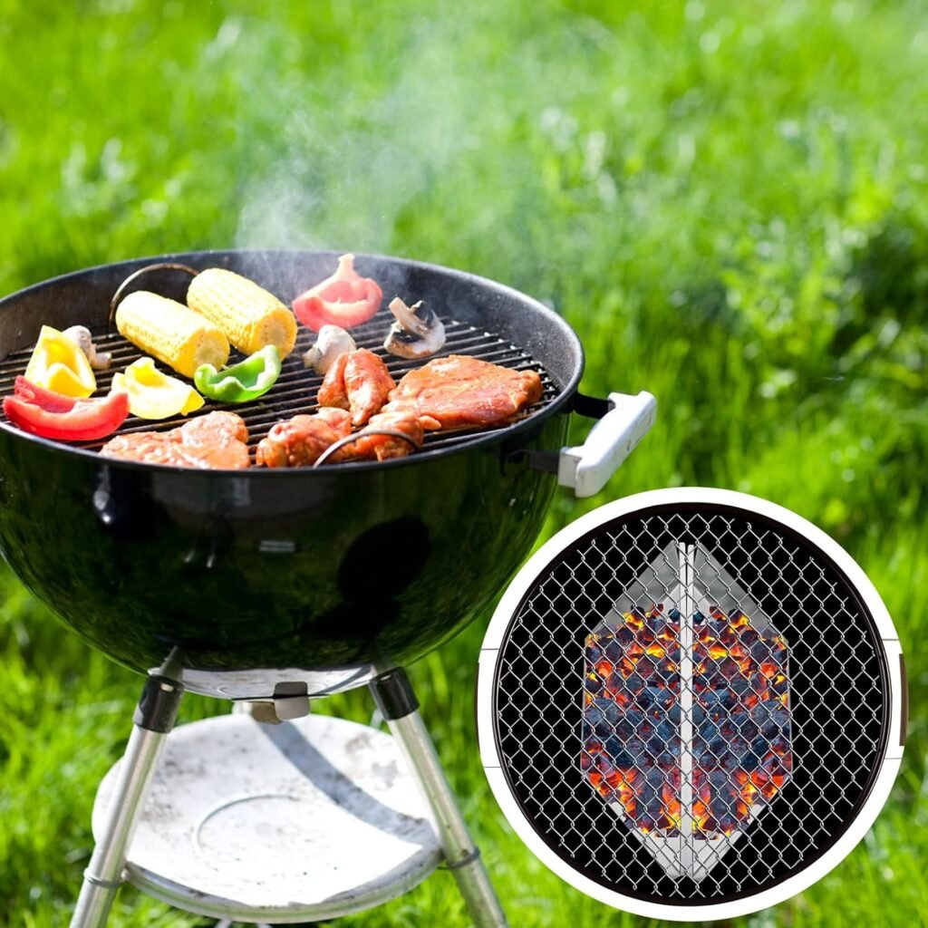 2-delige RVS houtskoolmanden set 38 cm BBQ grillmand houtskoolhouder voor 57 cm kogelbarbecue zilver voor binnen en buiten gebruik