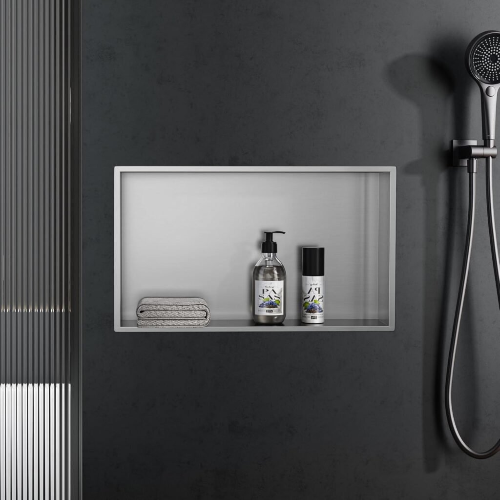 compact SEO geoptimaliseerd roestvrijstalen douche nis opbergvak 60x30x10 cm wand inbouw badkamer geborsteld RVS zonder tegels installatie boven muur
