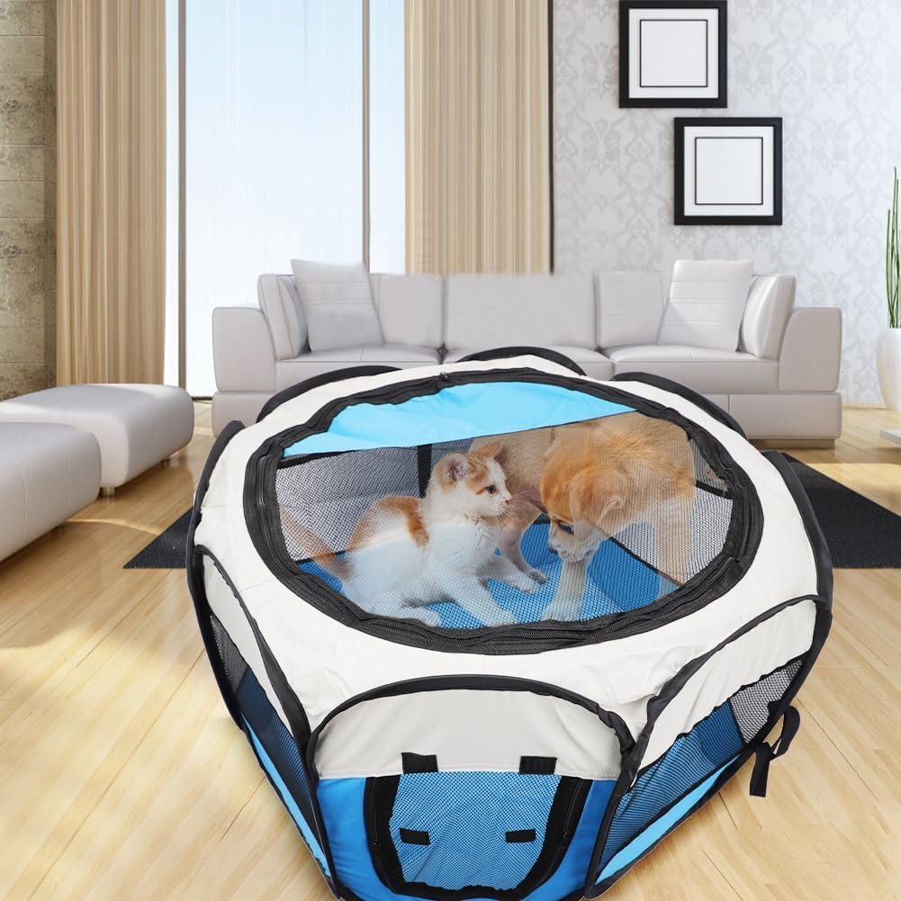 Opvouwbare hondenren 74x74x43 cm blauw waterdichte speelren voor katten konijnen en kleine dieren binnen en buiten gebruik draagbaar