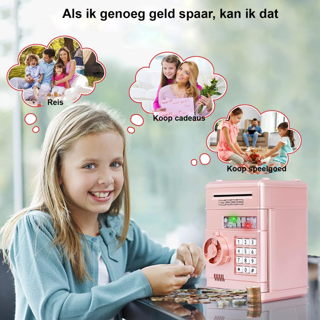 Kinder elektronische spaarpot met codeslot en geldrol - speelgoed geldkluis met pinpas voor kinderen 3-7 jaar roségoud