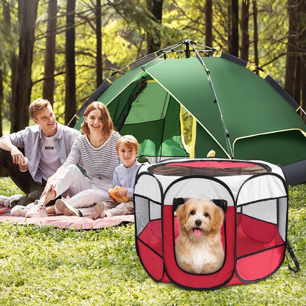 Opvouwbare dierenren waterdichte omheining rood 73x73x43 cm honden katten kleine dieren binnen buiten gebruik speelren draagbaar
