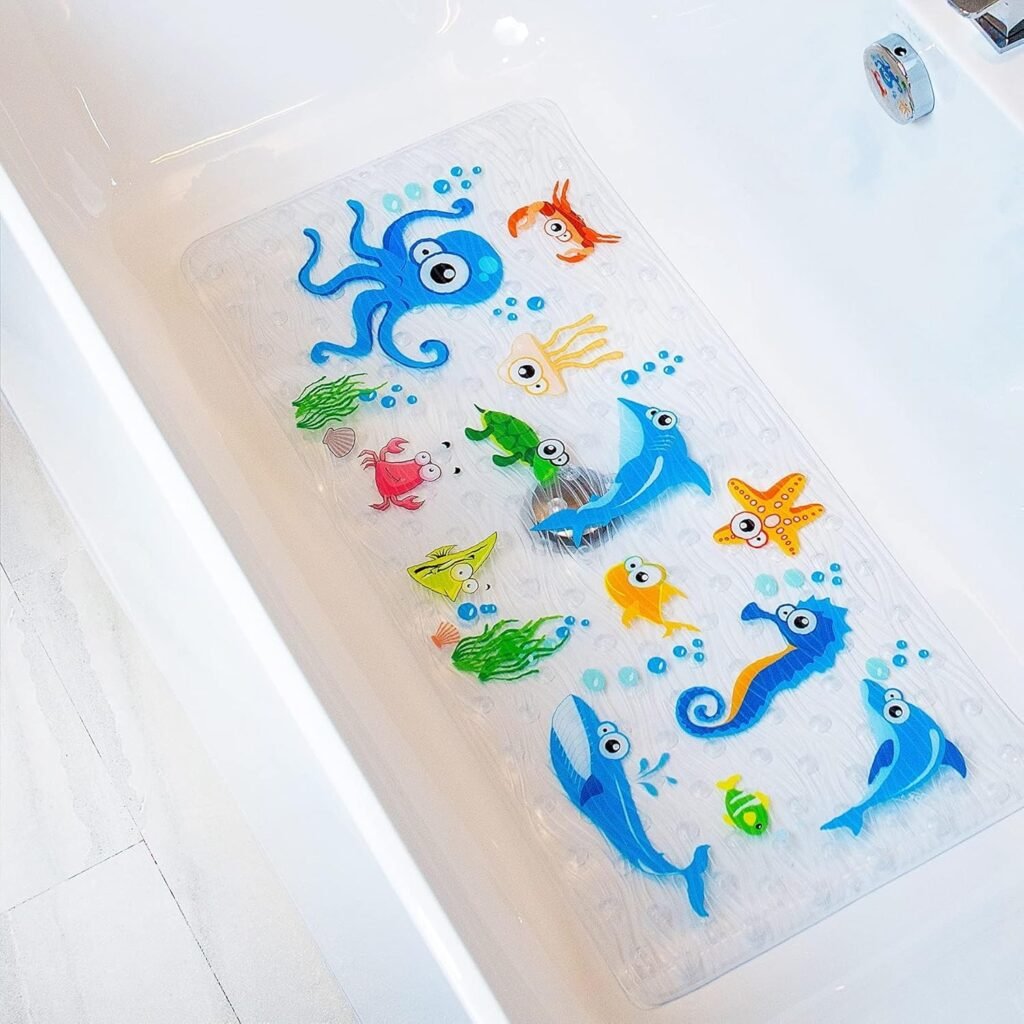 Antislip badmat cartoon octopus blauw 89x40 cm wasbare douchemat badkamer vloer