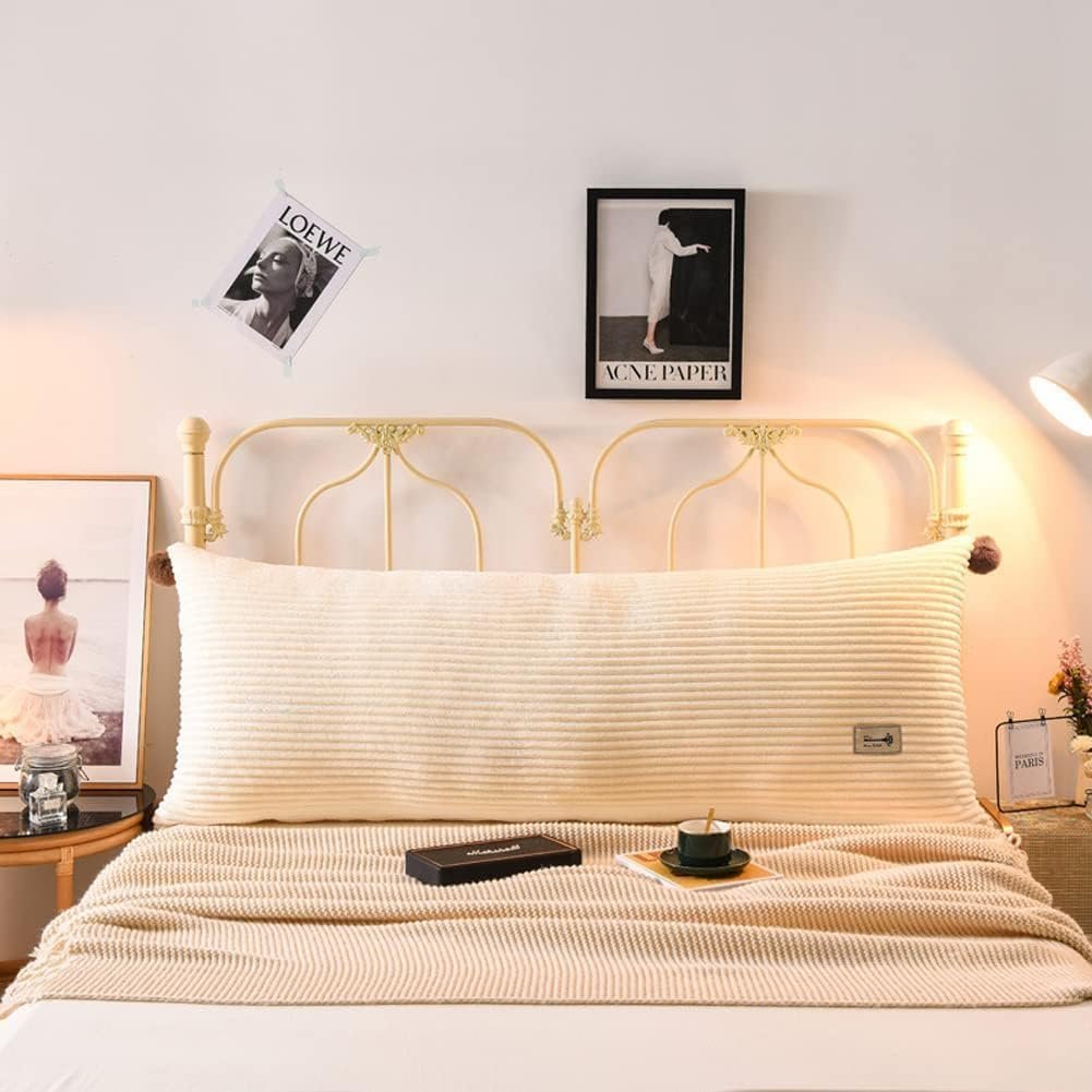 Rugsteun kussen beige met antislipbanden en afneembare hoes 80x45 cm ergonomisch leeskussen voor bed en sofa met fixatiebanden