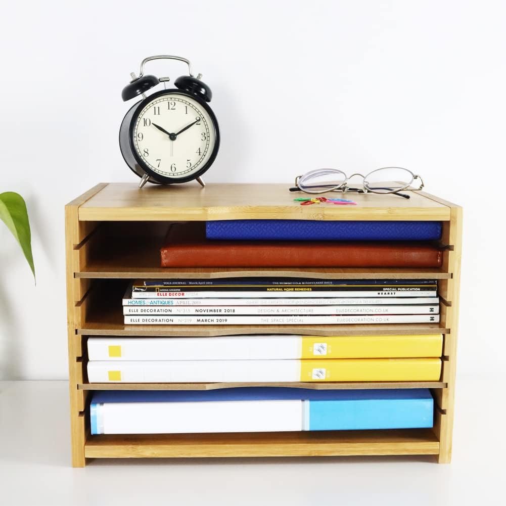 Bamboe brievenbak 3-laags bureau organizer verstelbare planken papieren lade kantoor thuis desk opberging natuurlijke kleur