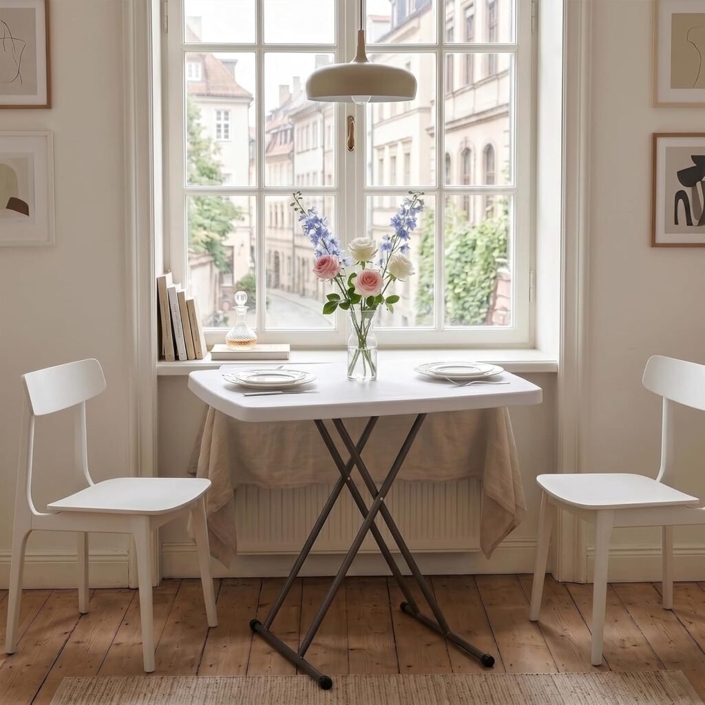 Inklapbare ronde glazen en metalen bijzettafel voor balkon, tuin en woonkamer weerbestendig en makkelijk schoon te maken