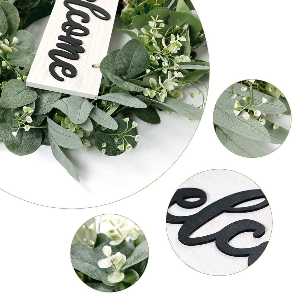 Eucalyptus krans voordeur - kunstkrans met welkom bord - wanddecoratie deurkrans groen - 46 cm lente en zomer decoratie