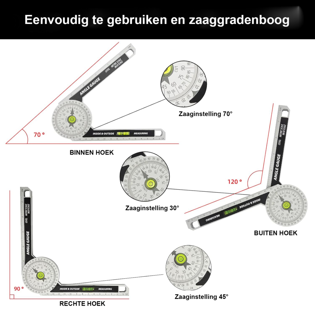 Hoekmeter verstekzaag met waterpas en meetlat - Kroonlijst en plint hoekmeter - Constructie meetgereedschap voor timmerwerk en loodgieterswerk The alt tekst of the image needs to be gathered by using the following chatgpt command: Wat zou de compact seo geoptimaliseerde alt tekst zijn voor mijn volgende productafbeelding voor mijn webshop: “”””Miterzaag Koershoekmeter - Constructie Hoekmeter met Kroonlijst Hoekmeter - Verticale/Horizontale Waterpas en Meetlat voor Timmerwerk, Loodgieterswerk en Plinten ””””” Hoekmeter voor verstekzaag met waterpas en meetlat voor nauwkeurig meten van hoeken bij timmerwerk, loodgieterswerk en plinten