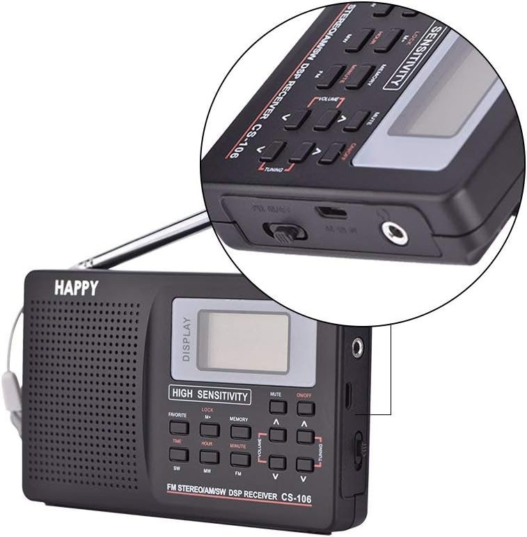 Draagbare mini zakradio AM FM SW LW compacte transistorradio met wekker en volledige frequentie ontvangst voor senioren en reizen zwart handheld radio toestel