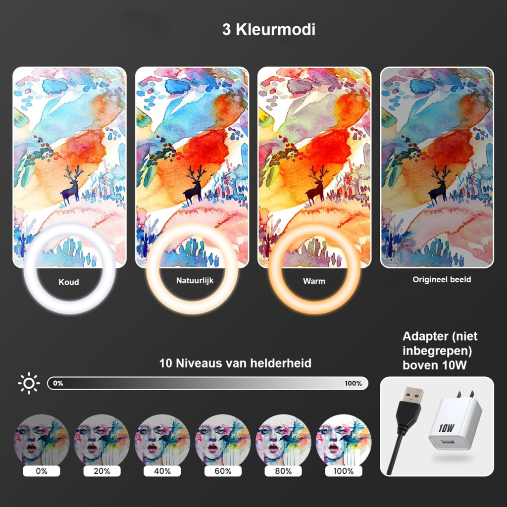 10 inch ringlamp met statief en telefoonhouder, bovenhoofd verlichting met afstandsbediening voor livestream, bureau en nail art gebruik