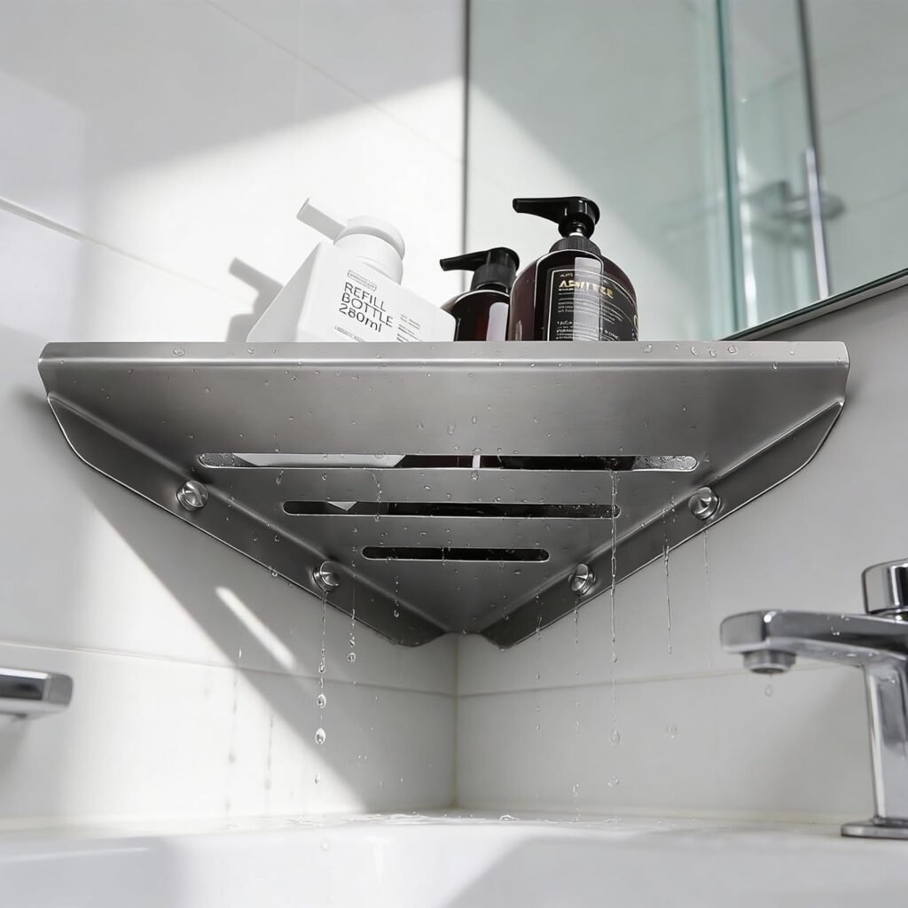 Douchemand hoekmodel RVS geborsteld – wandrek voor shampoo en zeep – badkamer opbergmand zonder boren