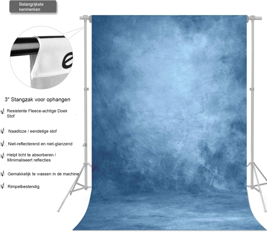 Abstract lichtblauw fotobehang 1,5x2,2m fotografie achtergrond voor studio met stang en draagtas, draagbare backdrop set