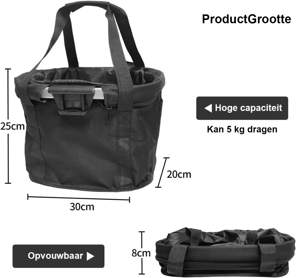 vouwbare waterdichte fietsmand met aluminium frame en handvat voor honden katten en boodschappen zwart