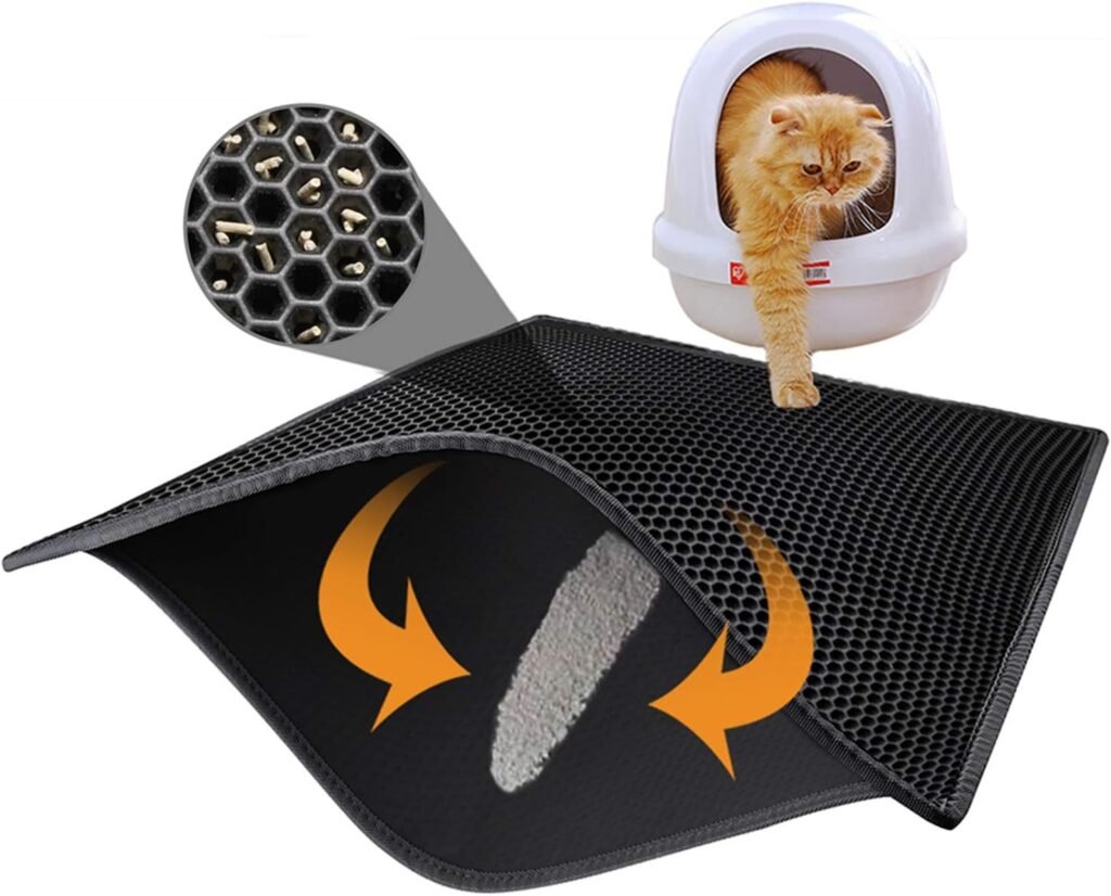 Kattenbakmat EVA dubbellaags zwart 76x61 cm hygiënische kattenbak vanger mat voor kattenbakvulling opvang en schoonloop oppervlak