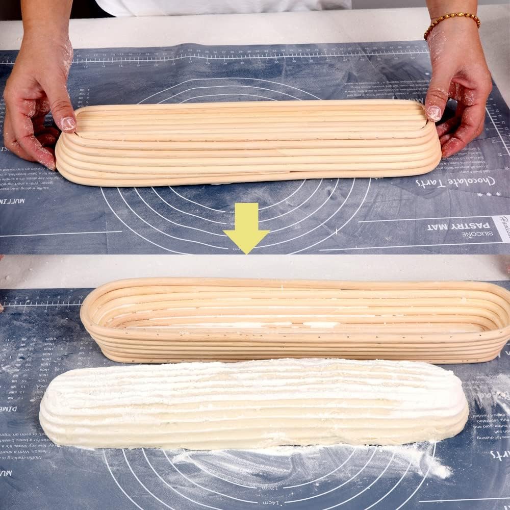 Baguette banneton set van 2 rieten broodmanden 38 cm met linnen liner voor brood bakken en fermentatie