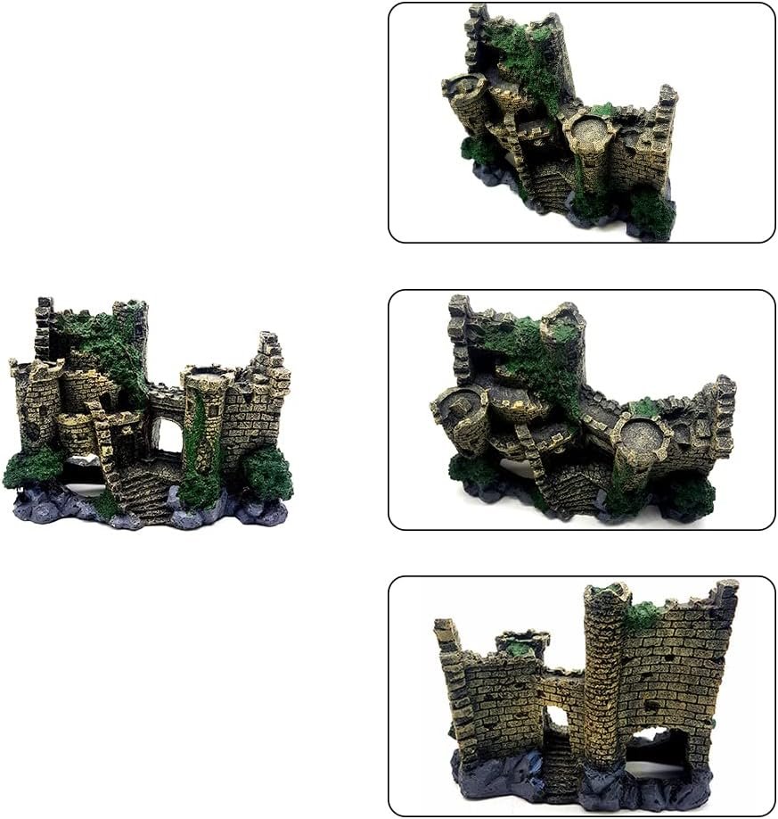 Aquarium ornament set middeleeuwse kasteelruïne decoratie voor vissen sfeervol onderwaterlandschap accessoires