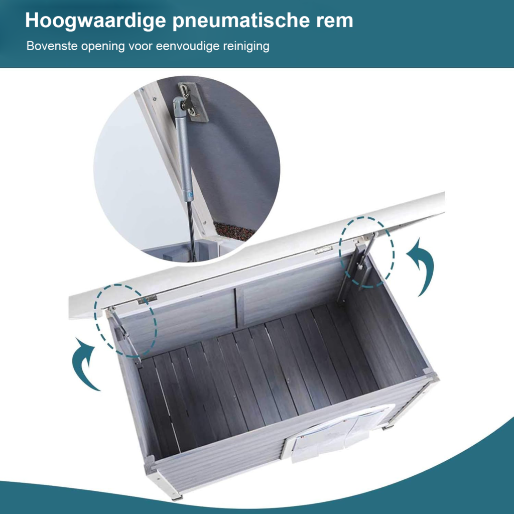 compact SEO geoptimaliseerd houten hondenhok met verwijderbare bodem grijs 96x61x70 cm buiten hondenhuis zadelkap weerbestendig voor grote honden