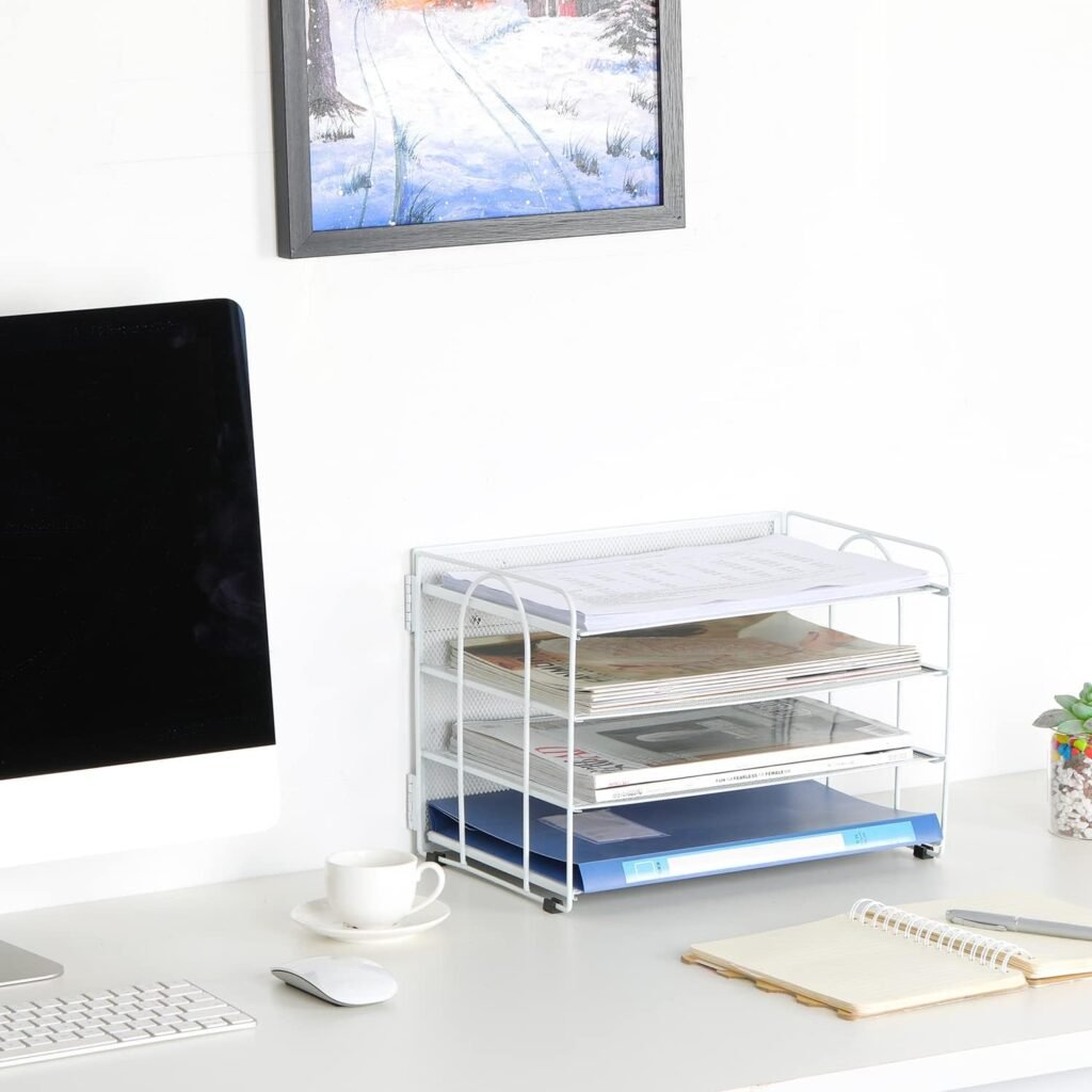4-laags bureau organizer A4 mesh documentenhouder witte papierbak tijdschriften rek kantoor opbergsysteem bureau opslag rac