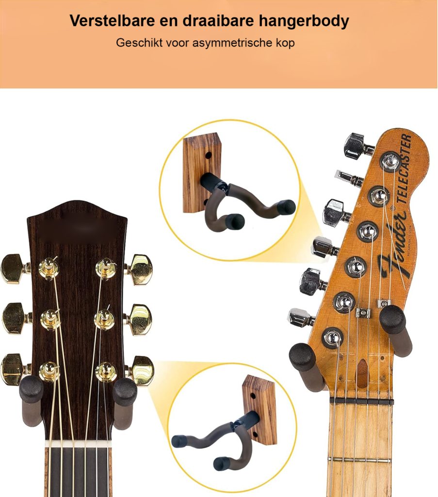 Gitaar wandhangers set van 3 – houten muurhouders voor akoestische en elektrische gitaar, ukulele, bas en banjo – wandmontage gitaarhouder zwarte en houten afwerking