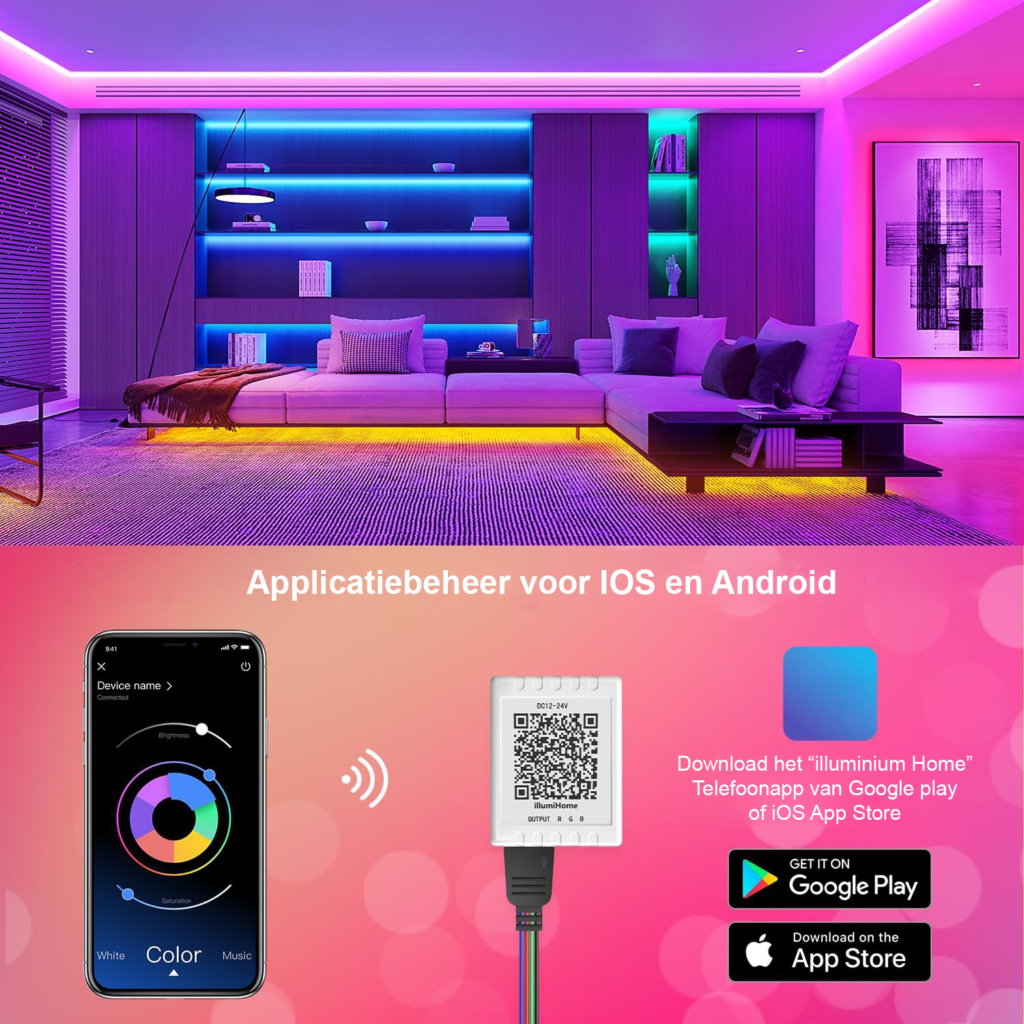 LED strip 15 meter RGB met Bluetooth en afstandsbediening muziek sync en app bediening voor kast en huisdecoratie energiezuinige lichtstrip