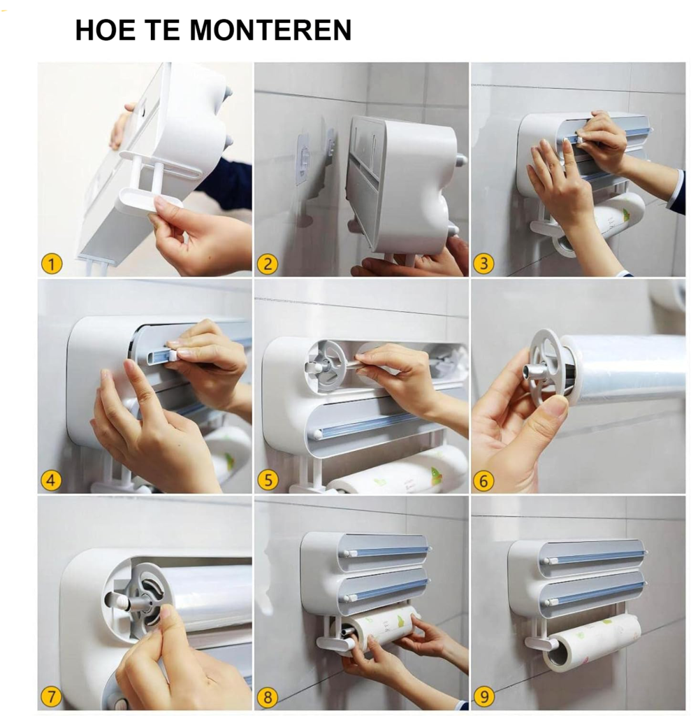 **Keukenrolhouder 3-in-1** * ABS materiaal * 3-in-1 functie * Muurmontage ontwerp