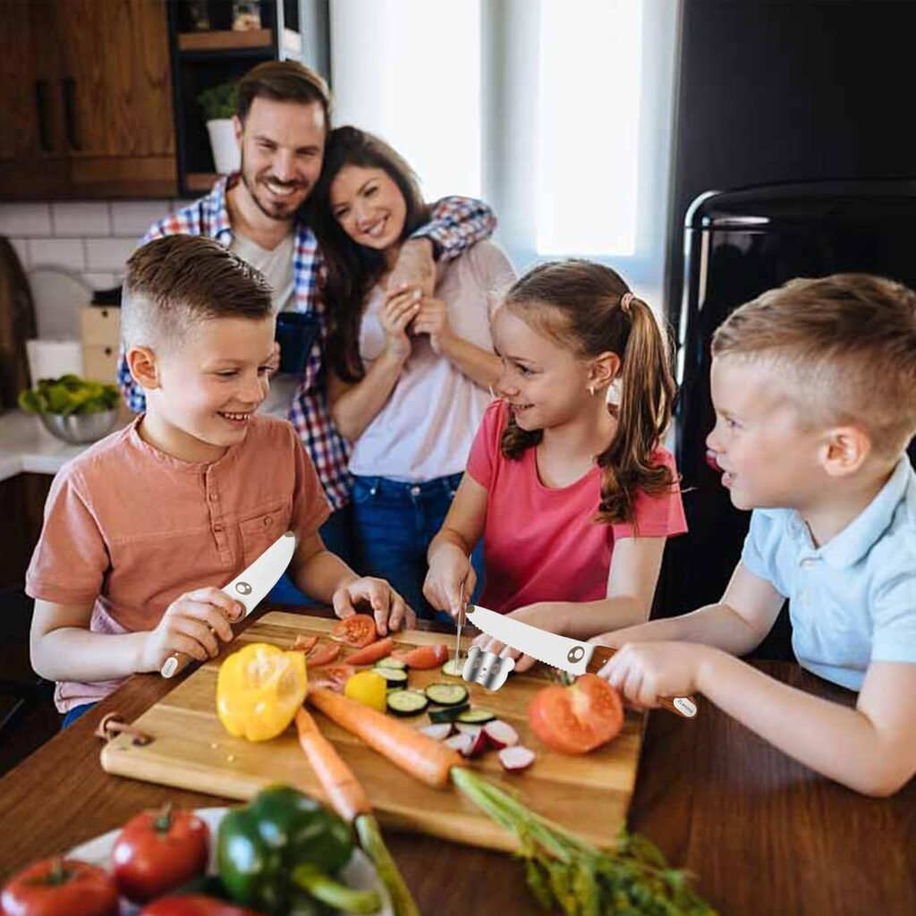 Kindermessenset 4-delig voor kinderen met veilig koksmes afgeronde punt, vingerbescherming en bakset voor koken en keukenactiviteiten