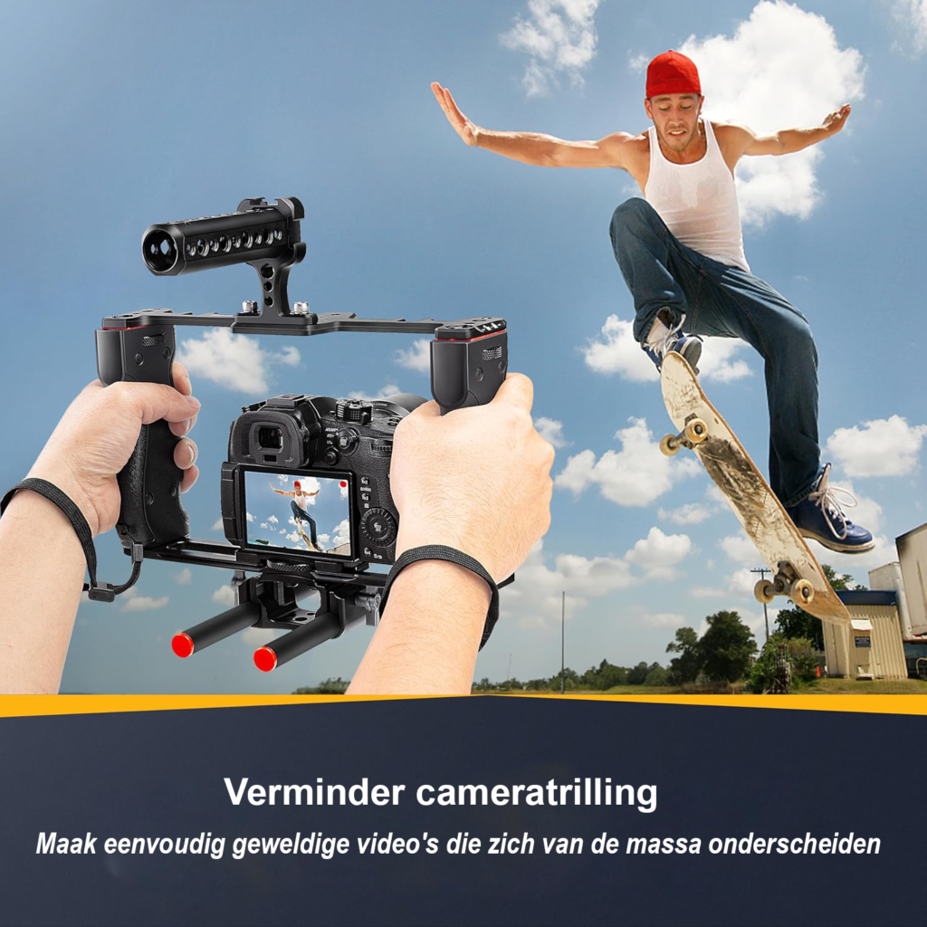 Camera video rig cage met top handle voor DSLR, actiecamera en camcorder – stabilisatie filmmaking kit voor professionele filmopnames