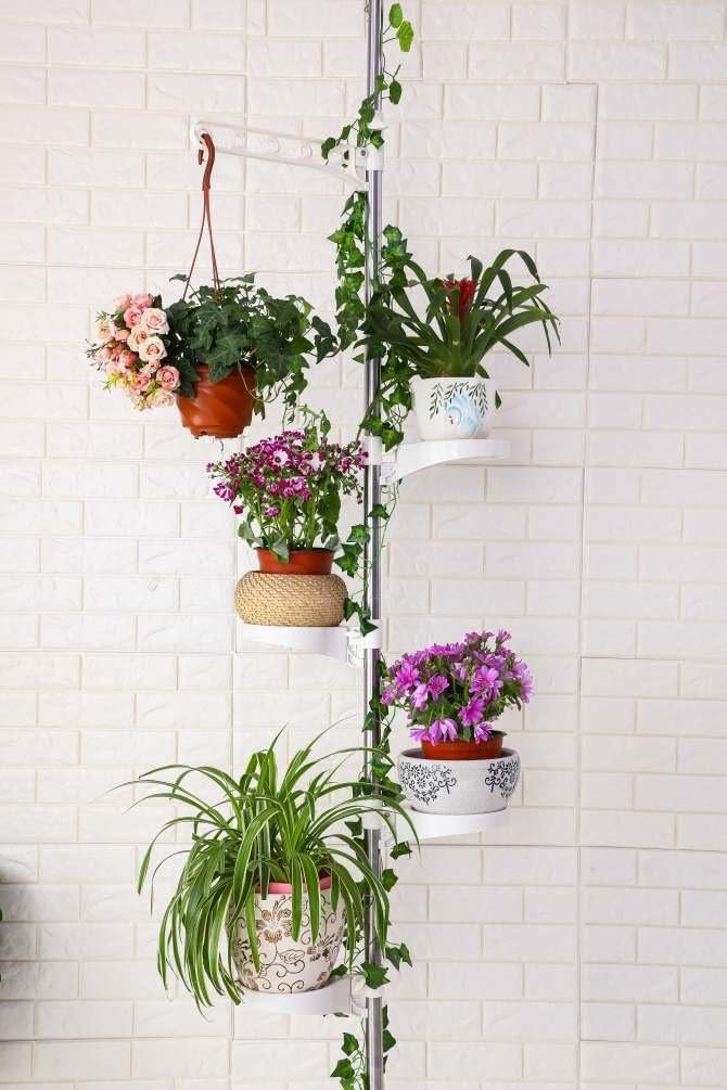 Houten 3-laags plantenrek voor binnen en buiten - bloemenrek en opbergrek voor balkon en tuin - natuurlijke kleur 70x40x96 cm