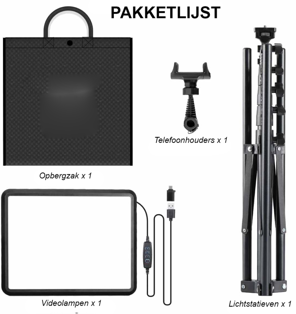 LED videolicht set - Dimbare studio verlichting streaming - Fotografie en YouTube licht - 160cm statief telefoonhouder 2800K-6500K