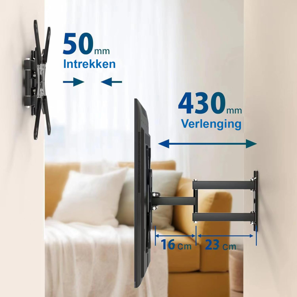 TV muurbeugel zwenkbaar kantelbaar 32-84 inch universele TV beugel 6 armen VESA 600x400mm voor platte en gebogen televisie montagesysteem