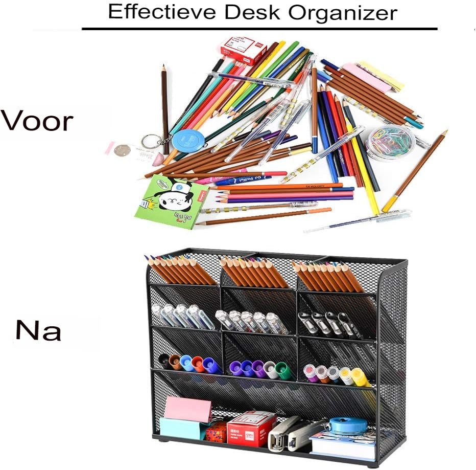 Multifunctionele pennenhouder bureau organizer met lade voor kantoor en kunstbenodigdheden zwart