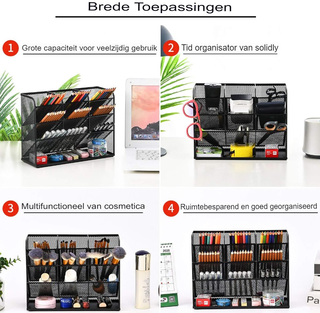 Multifunctionele pennenhouder bureau organizer met lade voor kantoor en kunstbenodigdheden zwart