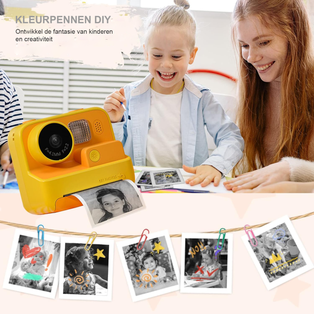 Kindercamera instant print 48MP digitale camera met selfie en 1080p video inclusief 32GB TF kaart speelgoed camera voor kinderen 3-12 jaar