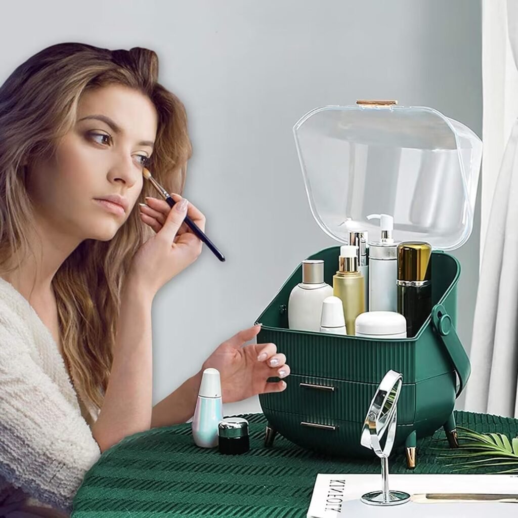 Make-up organizer 3 lagen met laden cosmetica opbergdoos voor badkamer kaptafel en slaapkamer transparant groen grote capaciteit