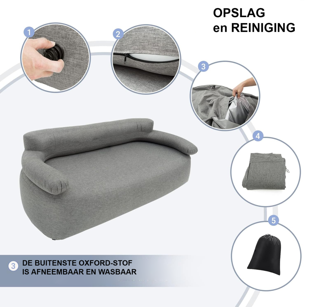 Opblaasbare bank met rugleuning en armleuning - opblaasbare sofa voor camping, strand en binnengebruik, comfortabele loungebank