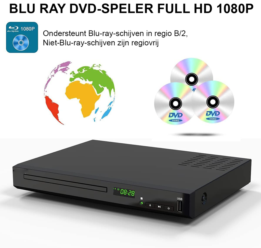 HD Blu-ray speler met HDMI 1080p ondersteuning USB en AV coaxiale uitgang CD en DVD compatibel PAL NTSC mediaspeler