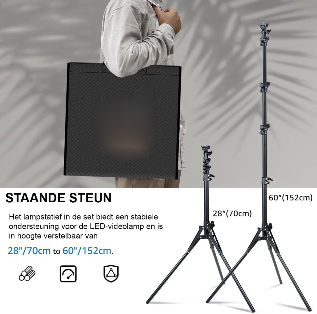 LED videolicht set - Dimbare studio verlichting streaming - Fotografie en YouTube licht - 160cm statief telefoonhouder 2800K-6500K