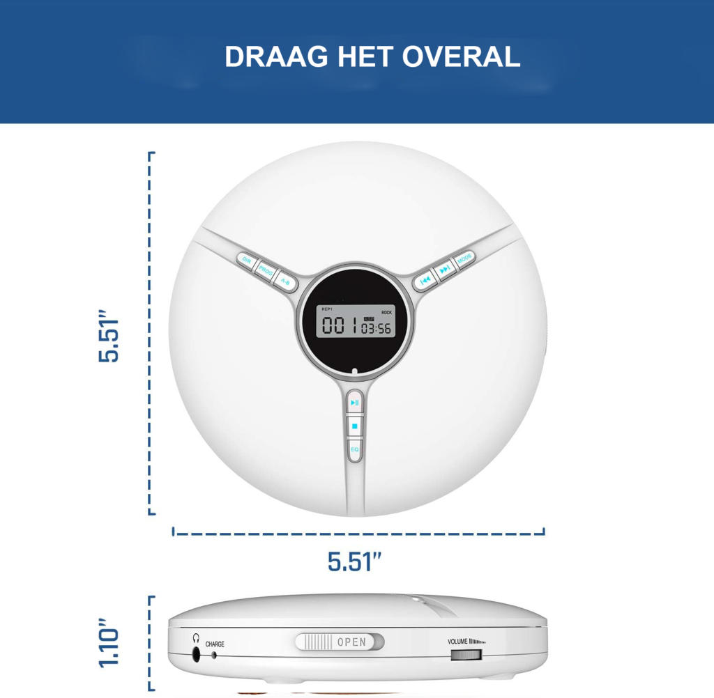 Draagbare CD speler zwart met ingebouwde batterij, compacte Discman met hoofdtelefoon, compatibel met CD-R CD-RW en MP3