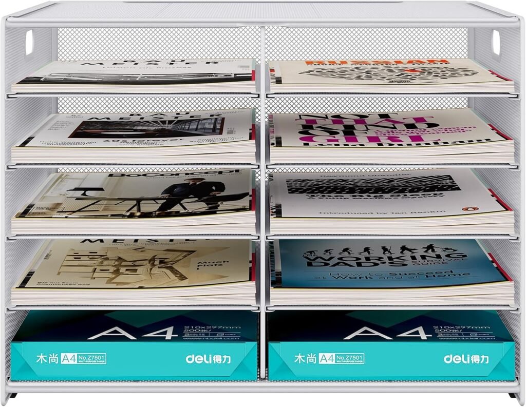 Metalen bureau organizer met 10 opbergvakken - A4 documenten- en brievenhouder - Tijdschriften- en papierhouder bureau accessoire - Wit