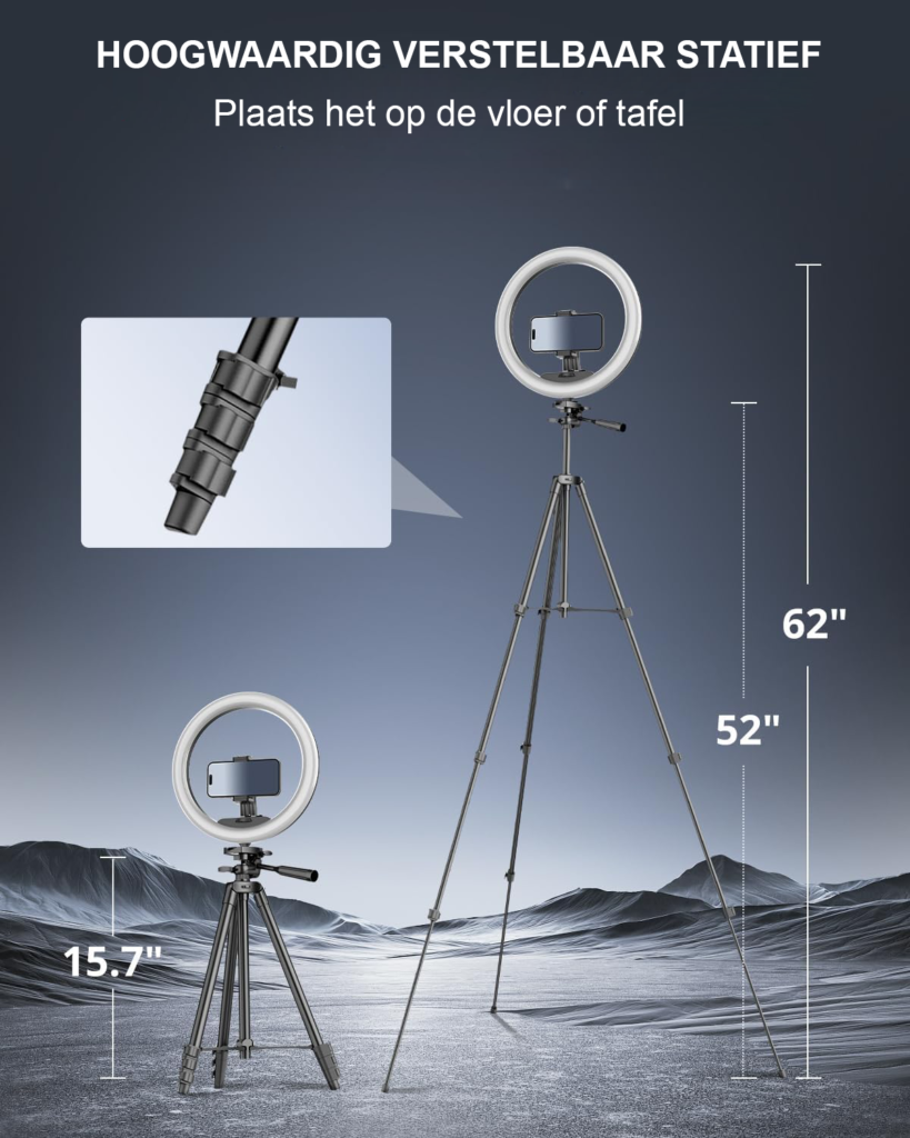 12 Inch Ringlamp met Verstelbaar Statief - Selfie Ring Light met Telefoonhouder voor Live Stream en Make-up - Geschikt voor YouTube, TikTok en Instagram Video's