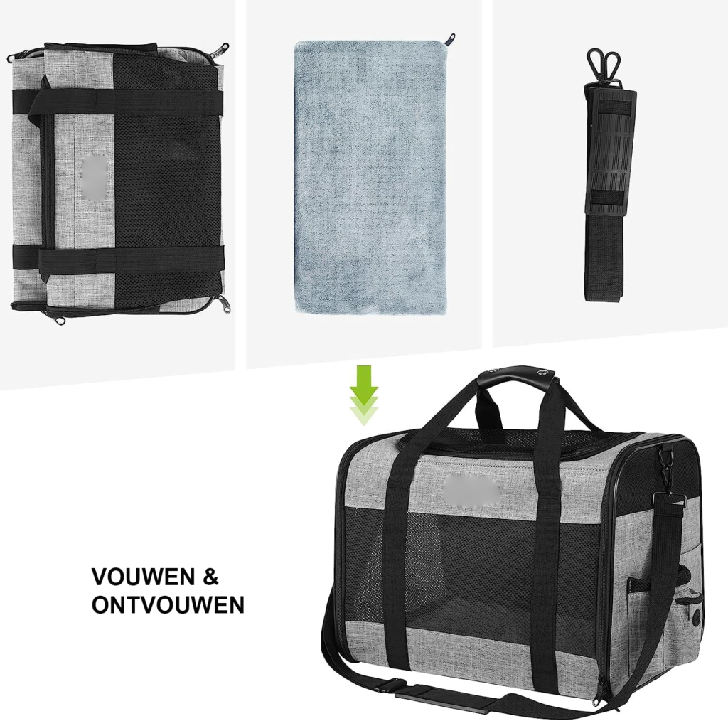 Draagtas huisdieren kat hond maat L reistas ademend gaas opvouwbare voerbak reisbagage vervoer zachte dieren tas
