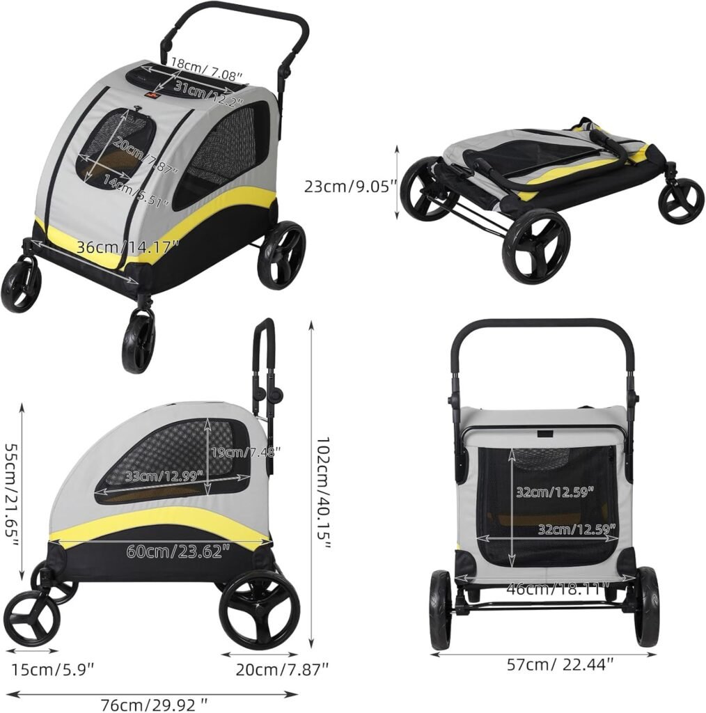 Opvouwbare hondenbuggy voor kleine en middelgrote honden tot 20 kg met 4 wielen mesh vensters en verstelbare handgreep dierenwagen voor honden en katten