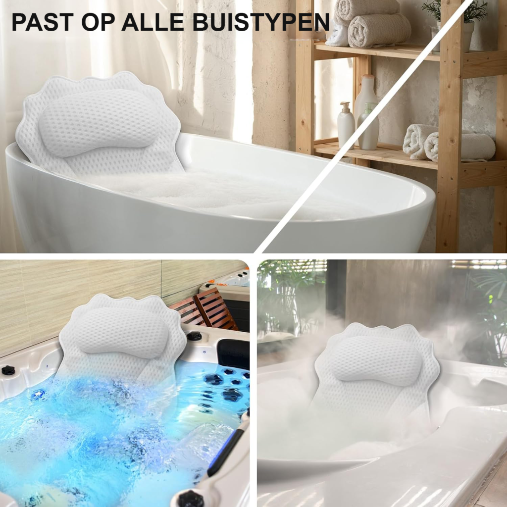Ergonomisch luxe badkussen met hoofd- en neksteun voor badkuip - 4D comfortabel badkussen met zuignappen voor rug en schouders